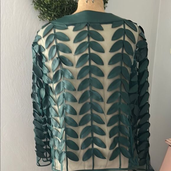 Teal Leaf Pattern Sheer Jacket - Picture 4 of 6